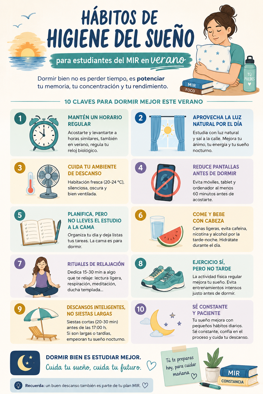 Infografía con hábitos de higiene del sueño
